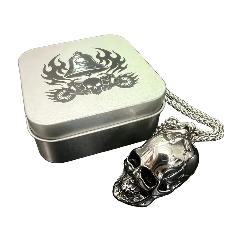 Colgante de Calavera con Cadena de Cuerda, Acero Inoxidable 316L
