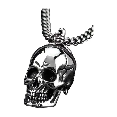 Totenkopf Anhänger mit Panzerkette, 316L Edelstahl