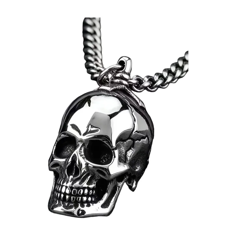 Totenkopf Anhänger mit Panzerkette, 316L Edelstahl