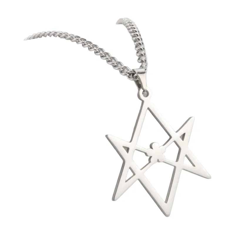 Pendentif Étoile Hexagonale Thelema et Chaîne, Acier Inoxydable