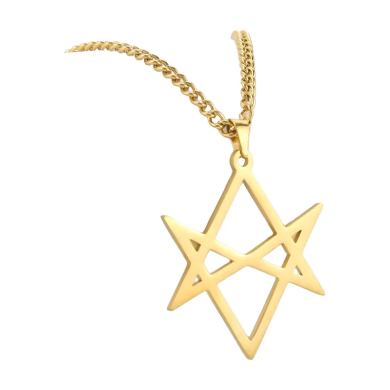 Thelema Unicursal Hexagram Anhänger mit Kette, Edelstahl