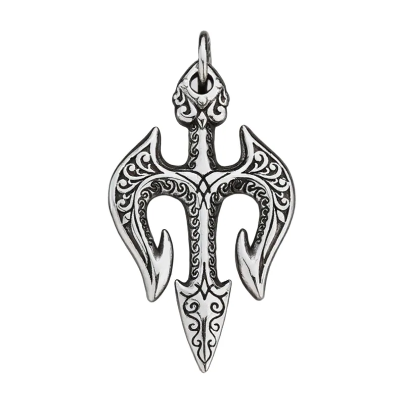 Trident Pendant Necklace with Engravings, Stainless Steel