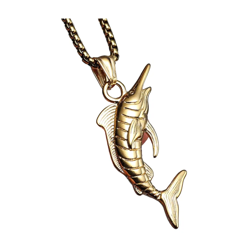 Schwertfisch Anhänger mit Panzerkette, Edelstahl
