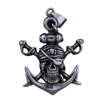 Colgante de Calavera Pirata con Espadas Cruzadas y Ancla, Acero Inoxidable