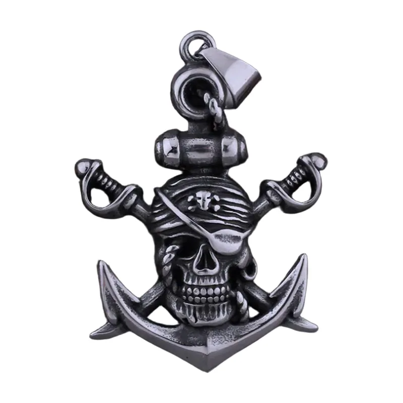 Pendentif Tête de Mort de Pirate et Épées Croisées, Acier Inoxydable