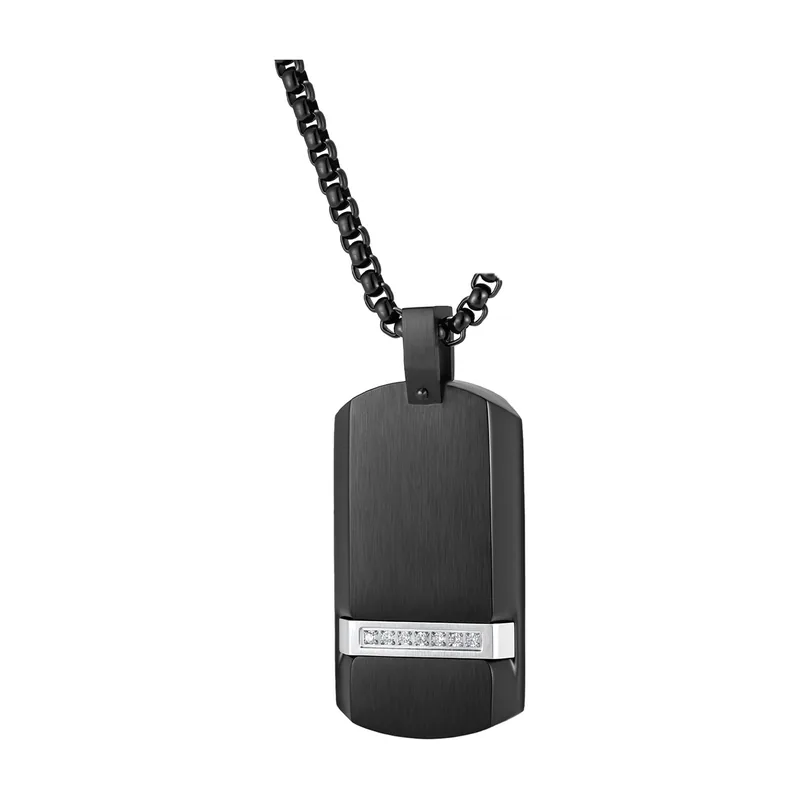 Pendente Dog Tag Geometrico con Zirconia, Acciaio Inossidabile