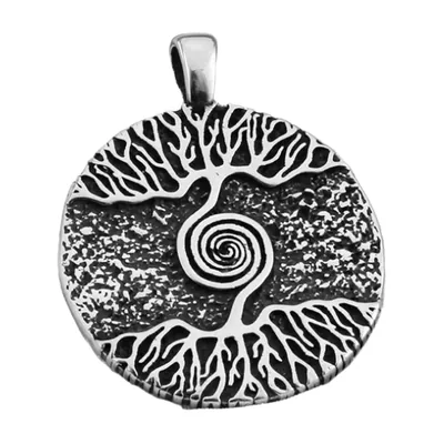 Yggdrasil Lebensbaum Anhänger mit Spiral-Detail, Edelstahl