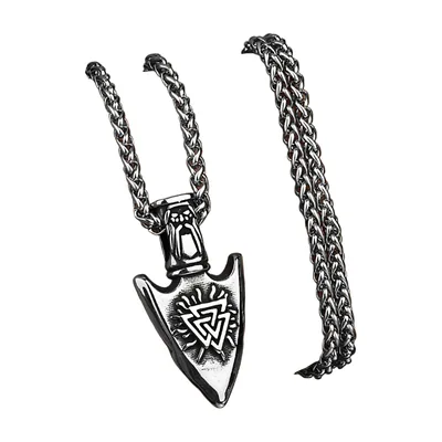Pendente a punta di lancia Valknut con catena, Acciaio Inossidabile