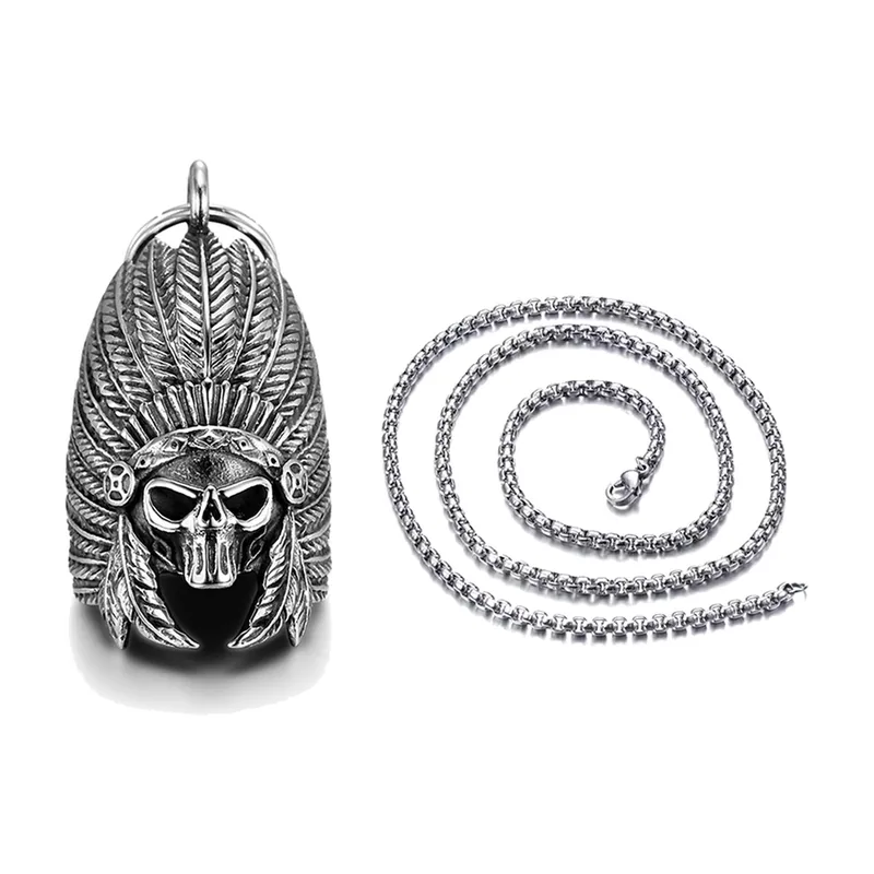 Native American Chief Totenkopf Anhänger mit Panzerkette, Edelstahl