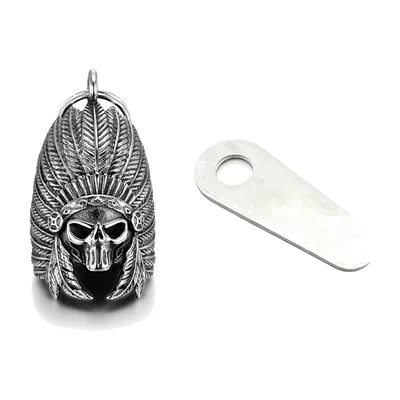 Pendentif Crâne avec Coiffe Amérindienne et Chaîne, Acier Inoxydable