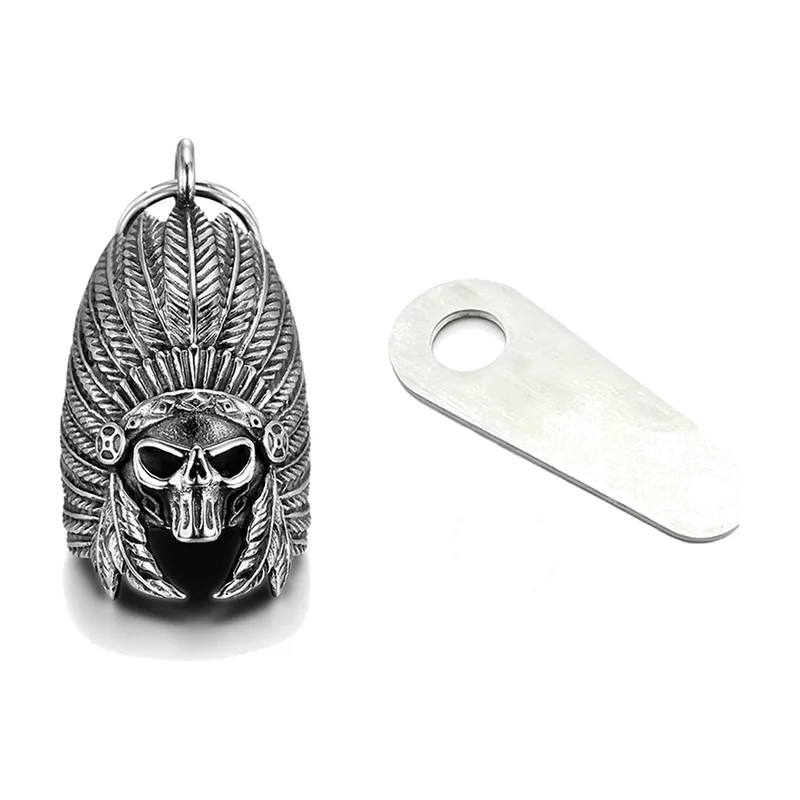 Pendentif Crâne avec Coiffe Amérindienne et Chaîne, Acier Inoxydable