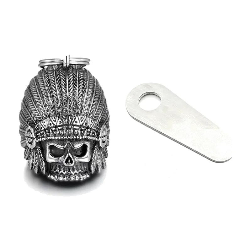 Collier Pendentif Crâne avec Coiffe Amérindienne, Acier Inoxydable