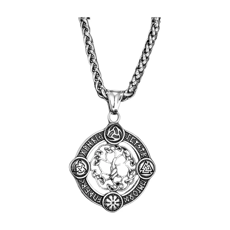 Wikinger Yggdrasil und Valknut Anhänger mit Kordelkette, Edelstahl