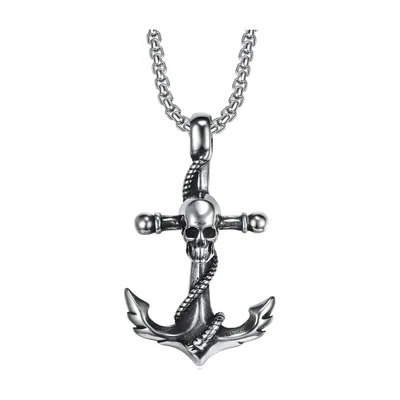 Collier Pendentif Ancre et Crâne, Acier Inoxydable 316L