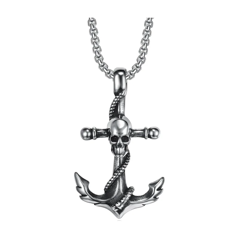 Collier Pendentif Ancre et Crâne, Acier Inoxydable 316L