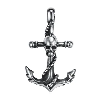 Collier Pendentif Ancre et Crâne, Acier Inoxydable 316L