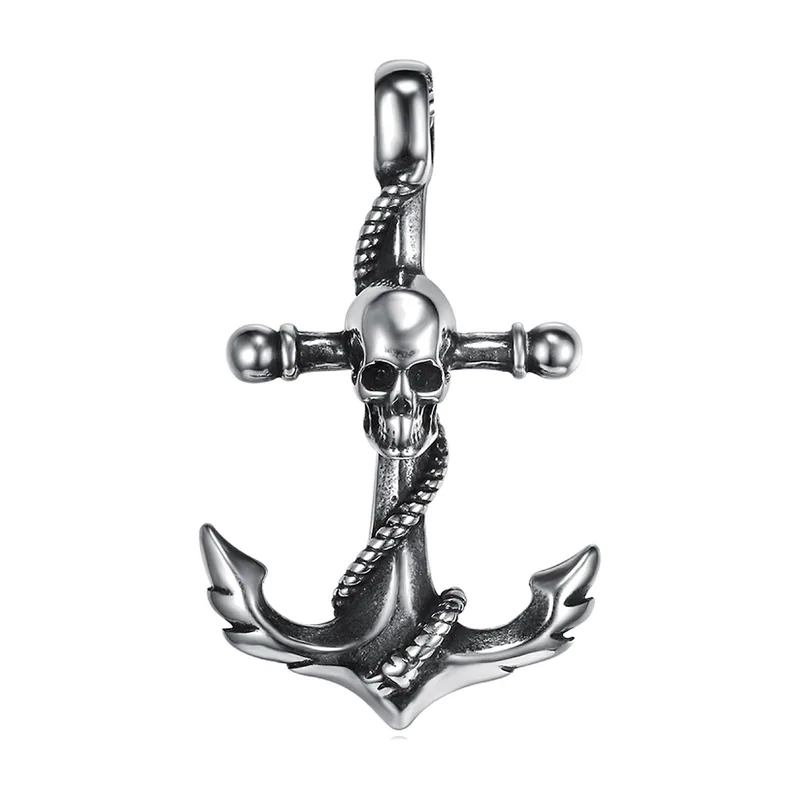 Collier Pendentif Ancre et Crâne, Acier Inoxydable 316L