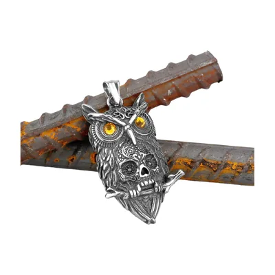 Viking Owl Skull Pendant with Valknut, Stainless Steel