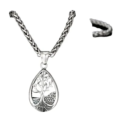 Yggdrasil Tree of Life Pendant with Rope Chain, Stainless Steel