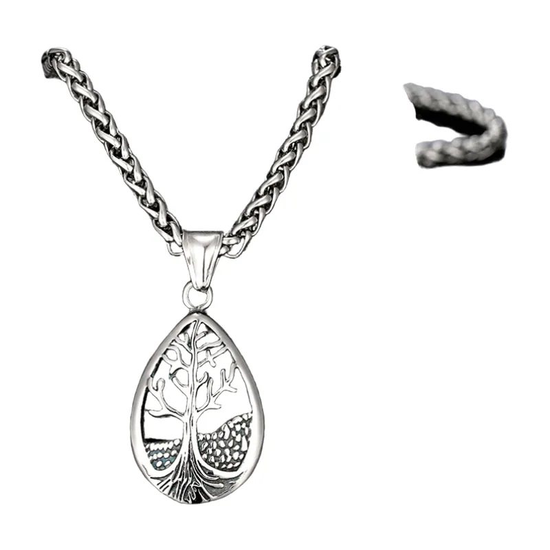 Yggdrasil Lebensbaum Anhänger mit Kordelkette, Edelstahl