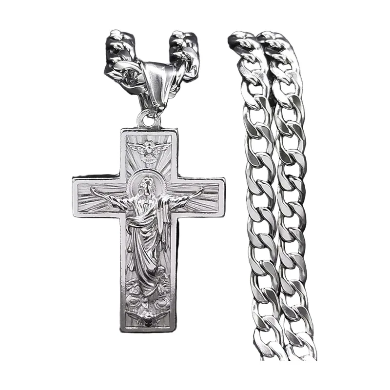 Jesus Kreuz Anhänger mit Panjerkette, Edelstahl