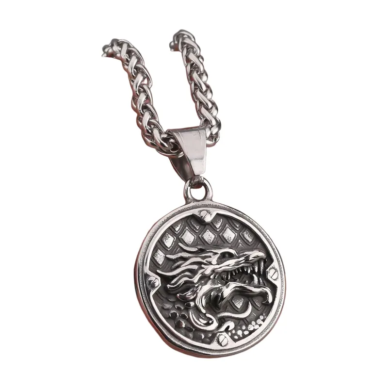 Collier Pendentif Dragon Ouroboros, Acier Inoxydable