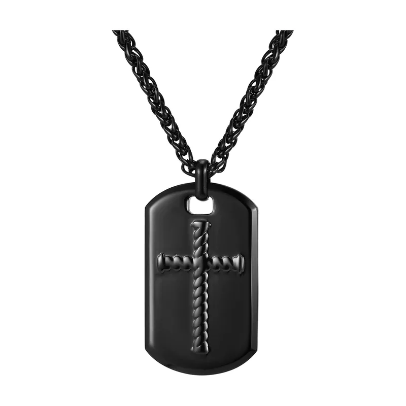 Collier Dog Tag avec motif Croix, Acier Inoxydable