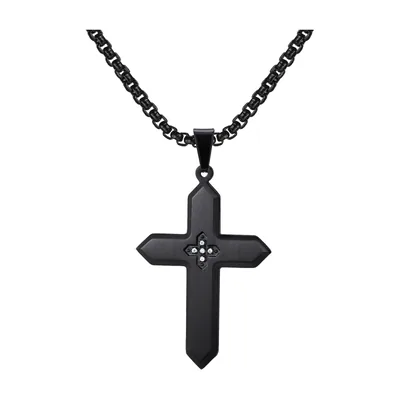 Colgante de Cruz Negro Mate con Zirconia, Acero Inoxidable
