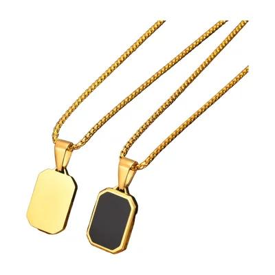Geometric Rectangular Bar Pendant with Curb Chain, Stainless Steel