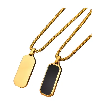 Geometric Rectangular Bar Pendant Necklace, Stainless Steel
