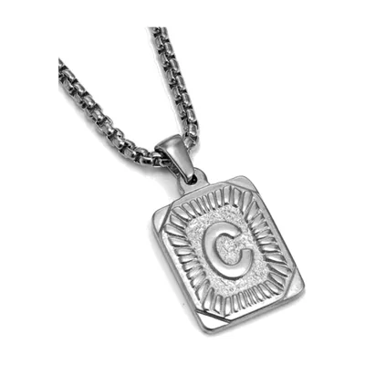 Collier avec Pendentif Carré Lettre C, Acier Inoxydable