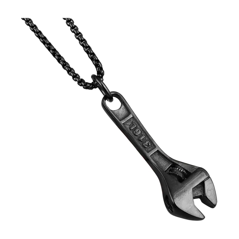 Pendentif Clé à Molette avec Chaîne à Billes, Acier Inoxydable