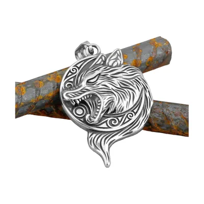 Pendentif Loup avec Vegvisir et Runes Nordiques, Acier Inoxydable