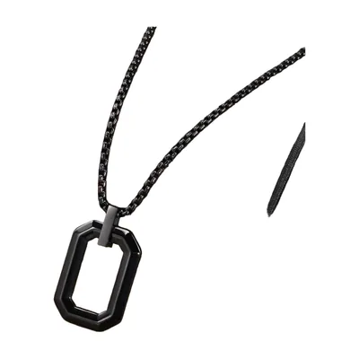 Geometric Hollow Square Pendant with Box Chain, Stainless Steel