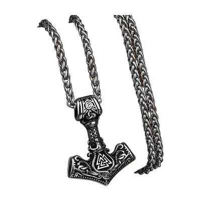 Mjölnir Thors Hammer Anhänger mit Panzerkette, Edelstahl