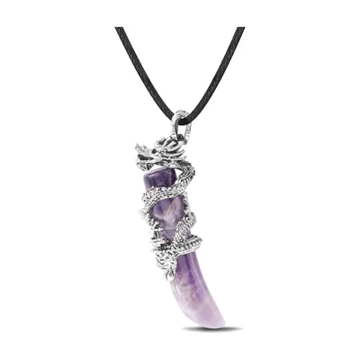 Collier Dragon avec Pierre Violette, Acier Inoxydable