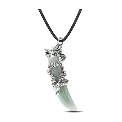 Collier Dragon avec Pierre Verte, Acier Inoxydable