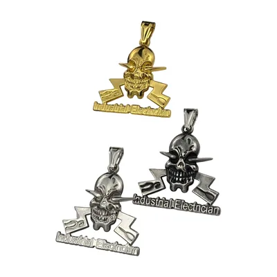 Skull and Lightning Bolt Pendant Necklace, Stainless Steel