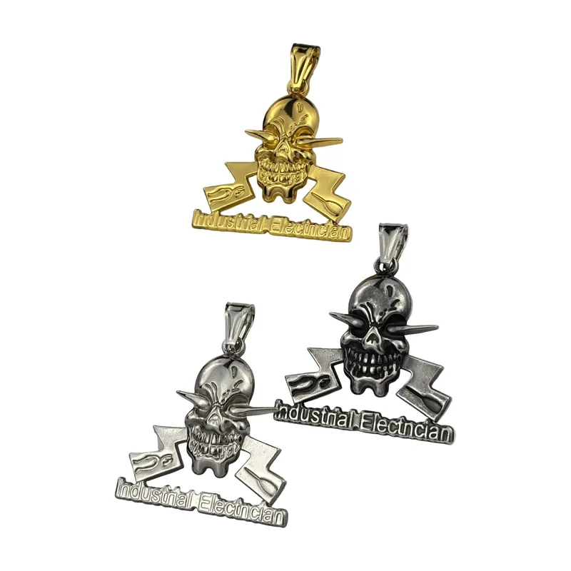 Collier Pendentif Crâne et Éclair, Acier Inoxydable