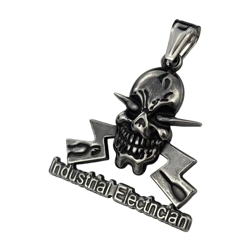 Collier Pendentif Crâne et Éclair, Acier Inoxydable