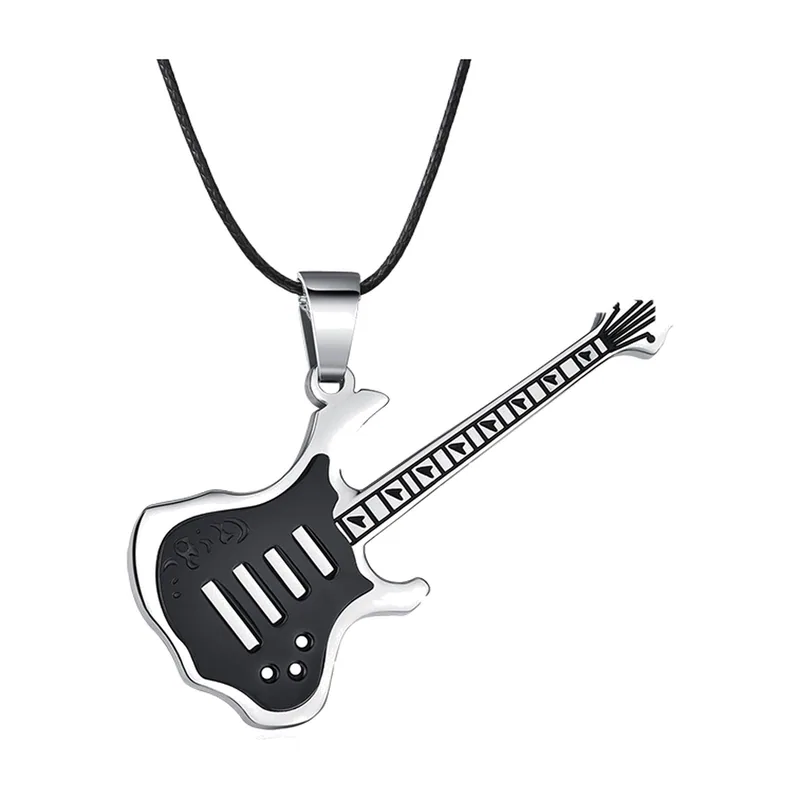 E-Gitarre Anhänger mit schwarzer Kordel, Edelstahl