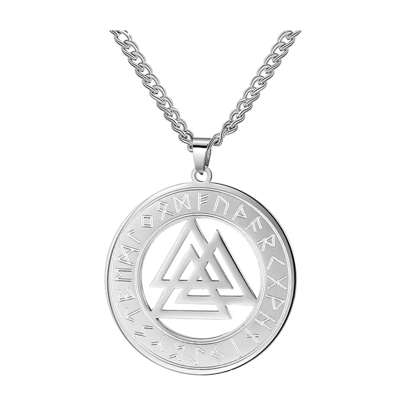 Collier Viking Valknut avec Runes, Acier Inoxydable