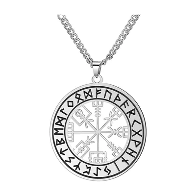 Collier Vegvisir Boussole et Runes Vikings, Acier Inoxydable
