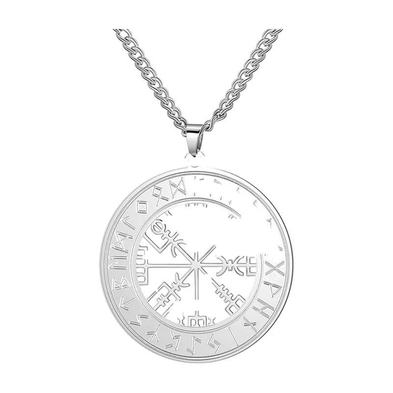 Colgante Vegvisir Brújula y Runas con Cadena, Acero Inoxidable