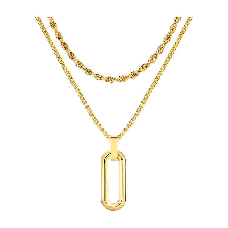 Collier avec Pendentif Oval Géométrique, Acier Inoxydable 316L