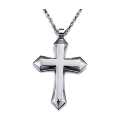 Colgante de Cruz con Cadena de Cuerda, Acero Inoxidable