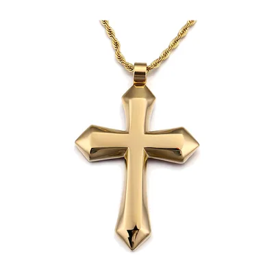 Colgante de Cruz con Cadena de Cuerda, Acero Inoxidable Dorado