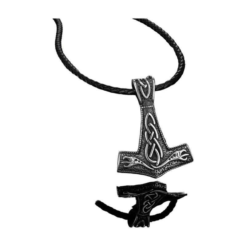 Pendentif Mjölnir Marteau de Thor avec Nœud Celtique, Acier Inoxydable