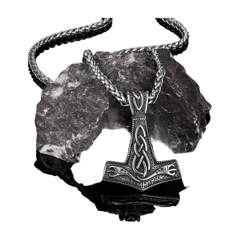 Pendentif Mjolnir Marteau de Thor avec Nœud Celtique, Acier Inoxydable