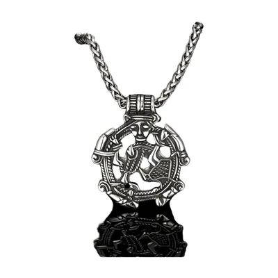 Pendentif Loki aux Runes et Chaîne Tressée, Acier Inoxydable